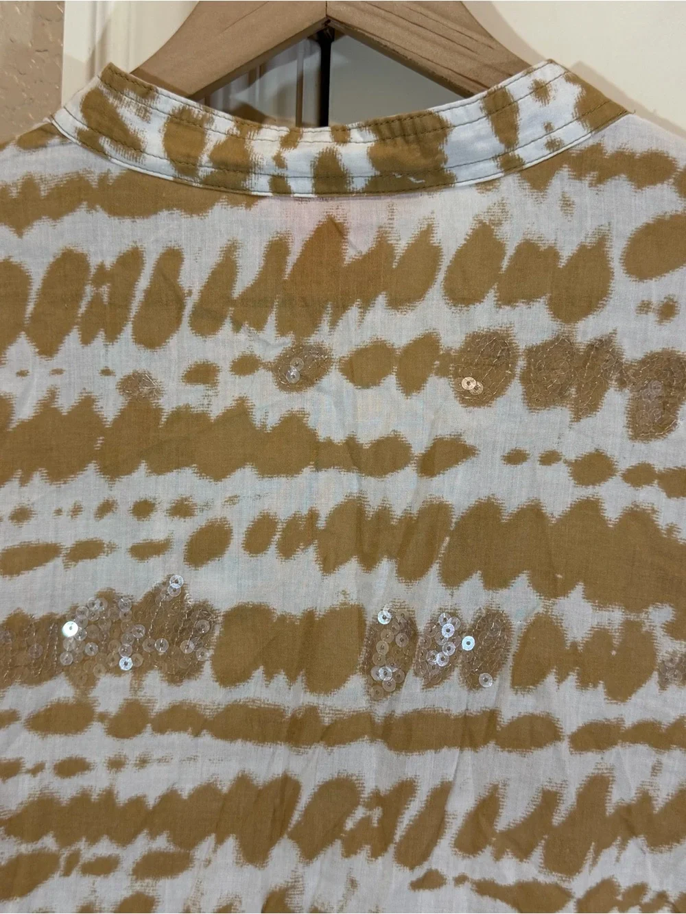 Tory Burch Stephanie Blouse 3/4 sleeves split v-neckline sequin embellishment